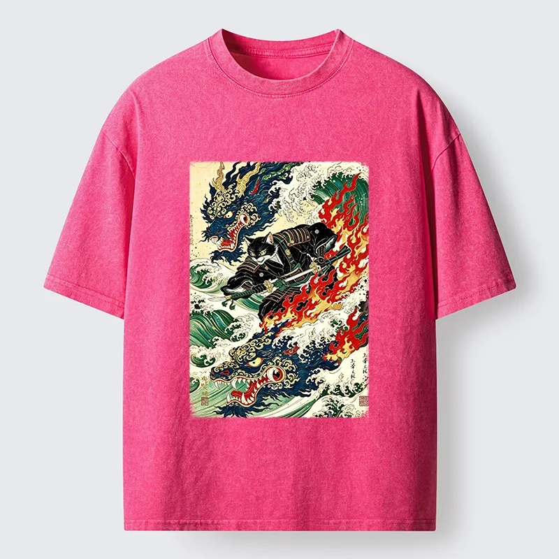 Tokyo‑Tiger Samurai Cat Beast Washed T‑Shirt