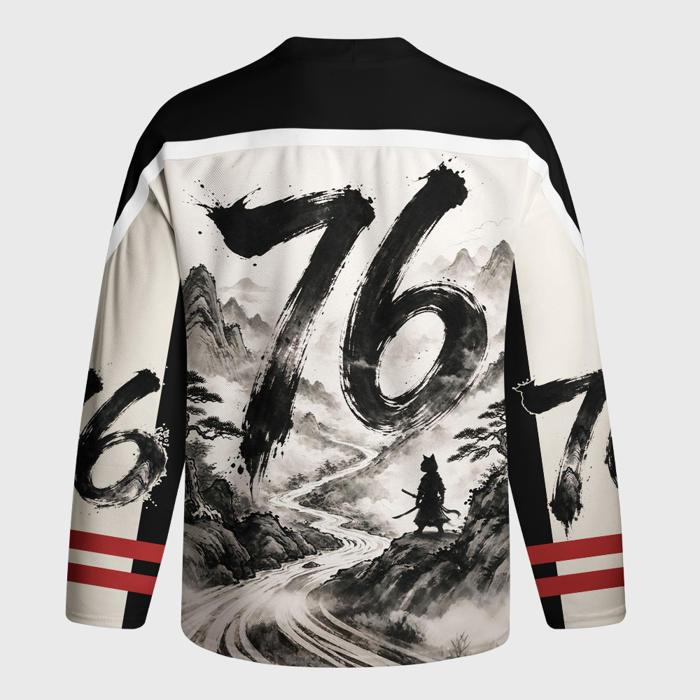 Tokyo-Tiger Samurai Cat Mountains Long-Sleeve Hockey Jersey