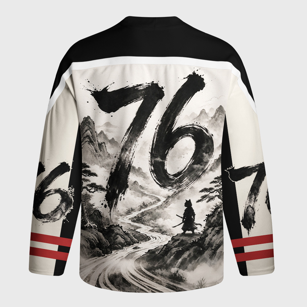 Tokyo-Tiger Samurai Cat Mountains Long-Sleeve Hockey Jersey
