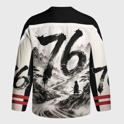 Tokyo-Tiger Samurai Cat Mountains Long-Sleeve Hockey Jersey