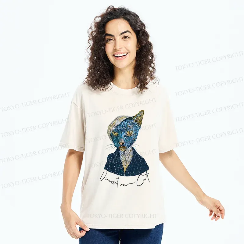 Tokyo-Tiger Van Gogh's Self-portrait Cat Washed T-Shirt
