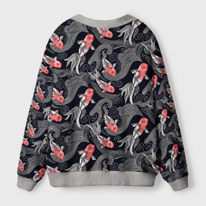 Tokyo-Tiger Koi And Currents Ugly Cardigan Sweater