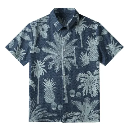 Tokyo-Tiger Tropical Pineapple And Palm Button-up Shirt