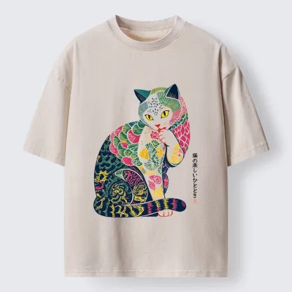Tokyo‑Tiger Colorful Japanese Cat Washed T‑Shirt