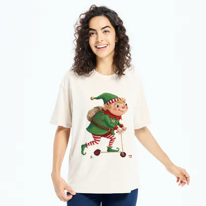 Tokyo-Tiger Christmas Elf Scooter Ride Washed T-Shirt