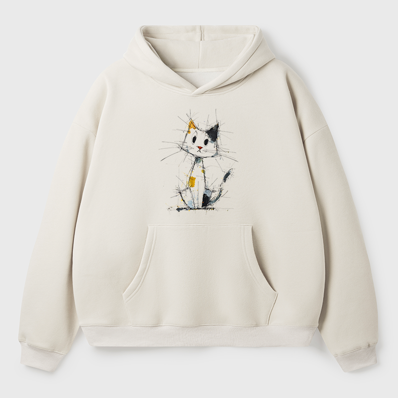 Tokyo-Tiger Minimal Splash Ink Cute Cat Adult Fleece Hoodie