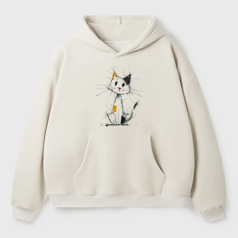 Tokyo-Tiger Minimal Splash Ink Cute Cat Adult Fleece Hoodie