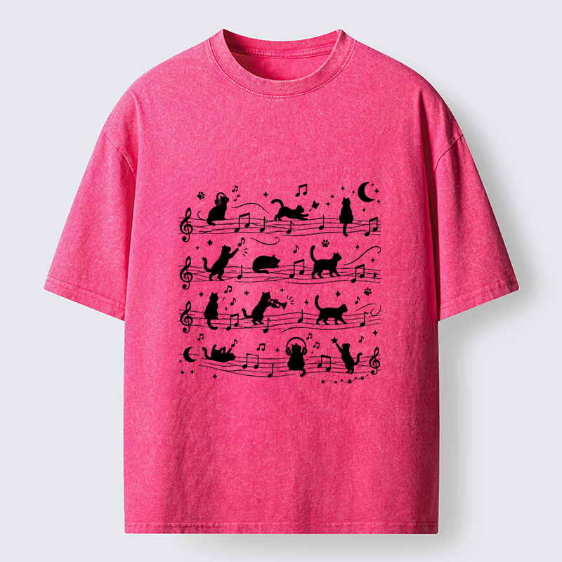 Tokyo-Tiger Music Staff Cats Funny Meme Washed T-Shirt