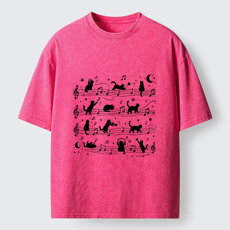 Tokyo-Tiger Music Staff Cats Funny Meme Washed T-Shirt