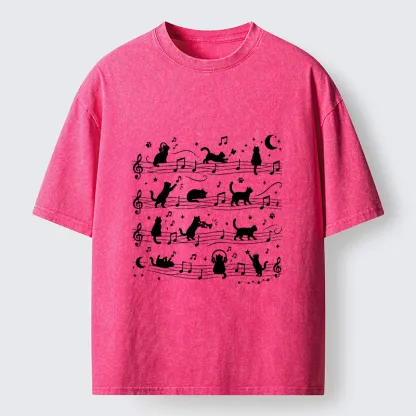 Tokyo-Tiger Music Staff Cats Funny Meme Washed T-Shirt