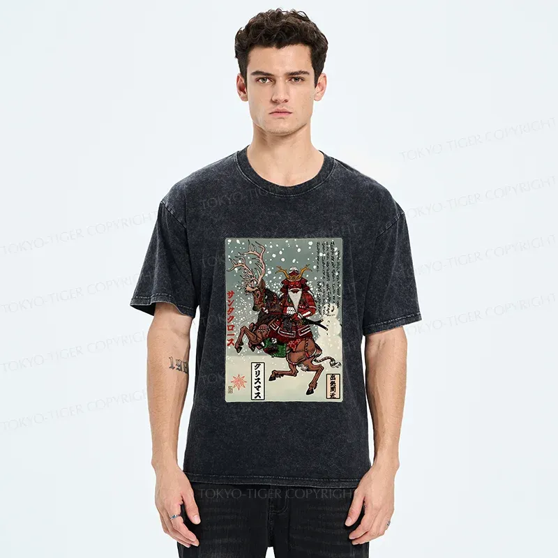 Tokyo-Tiger Ukiyo-e Santa Claus Washed T-Shirt