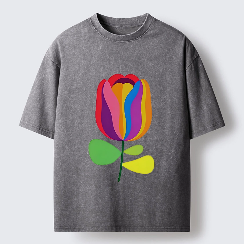 Tokyo‑Tiger Rainbow Tulip Bloom Washed T‑Shirt