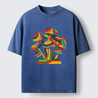 Tokyo-Tiger Retro Rainbow Mushroom Art Washed T-Shirt