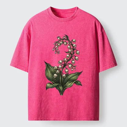Tokyo-Tiger Skull Lily Art Washed T-Shirt