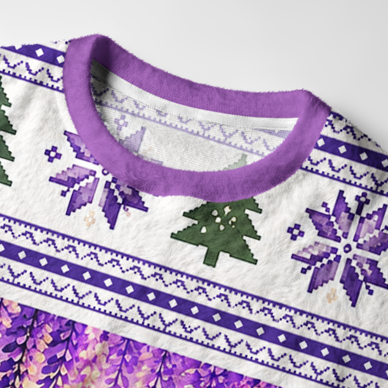 Tokyo-Tiger Purple Wisteria Capybara Fuzzy Christmas Ugly Sweatshirt
