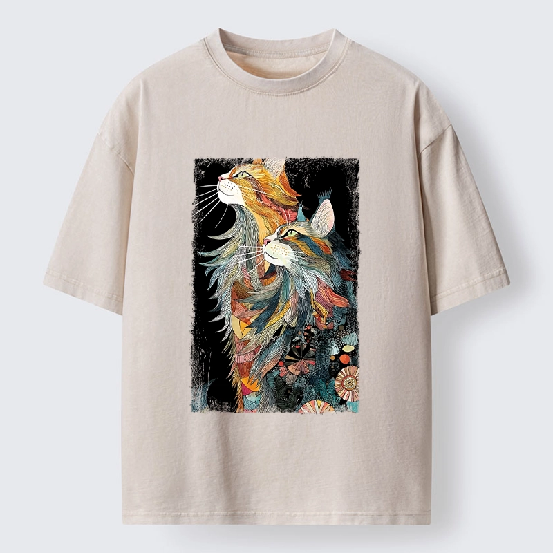 Tokyo‑Tiger Bohemian Cat Pair Washed T‑shirt