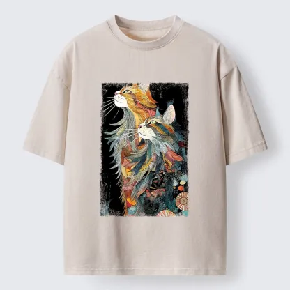 Tokyo‑Tiger Bohemian Cat Pair Washed T‑shirt