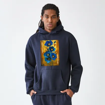 Tokyo-Tiger Shiny Blue Flower Warm Golden Background Adult Fleece Hoodie
