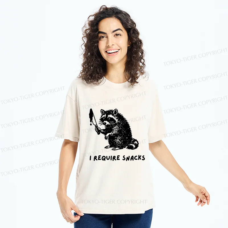 Tokyo-Tiger Raccoons Need Snacks Funny Washed T-Shirt