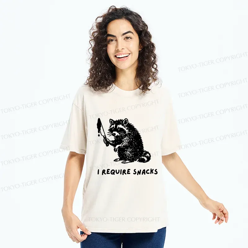 Tokyo-Tiger Raccoons Need Snacks Funny Washed T-Shirt