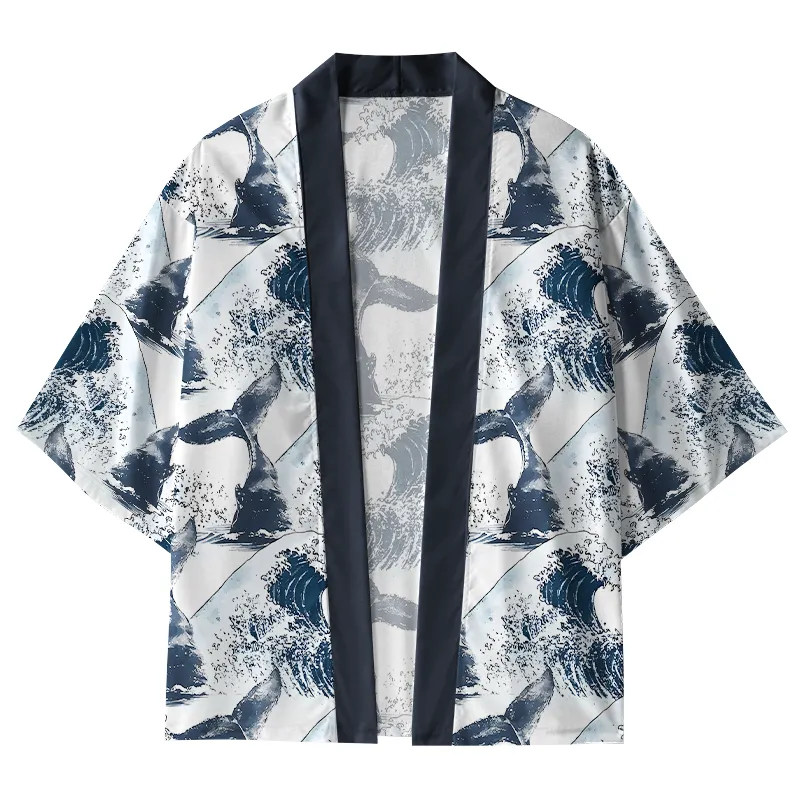 Tokyo-Tiger Whale Tail Wave Art Kimono Cardigan