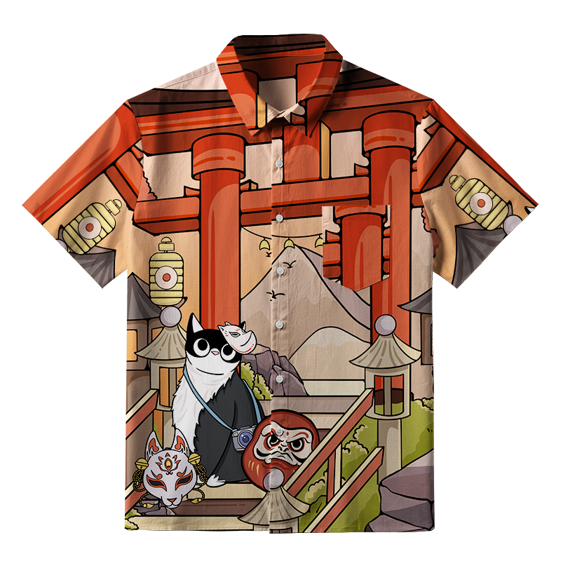 Tokyo-Tiger Mysterious Torii And Cat Button-up Shirt