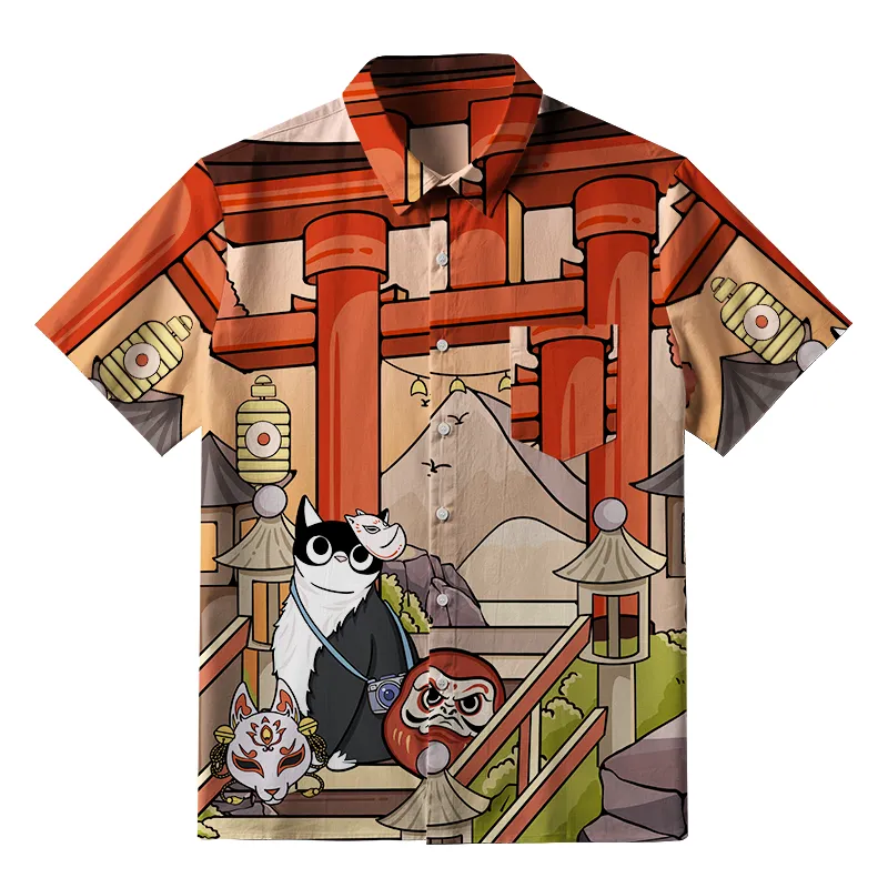 Tokyo-Tiger Mysterious Torii And Cat Button-up Shirt Sale