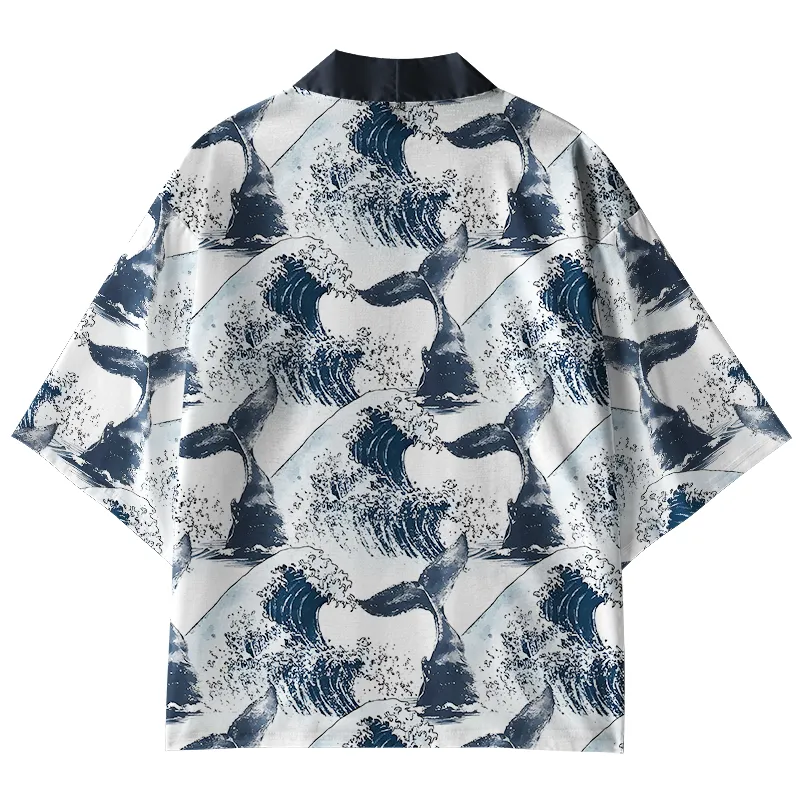 Tokyo-Tiger Whale Tail Wave Art Kimono Cardigan