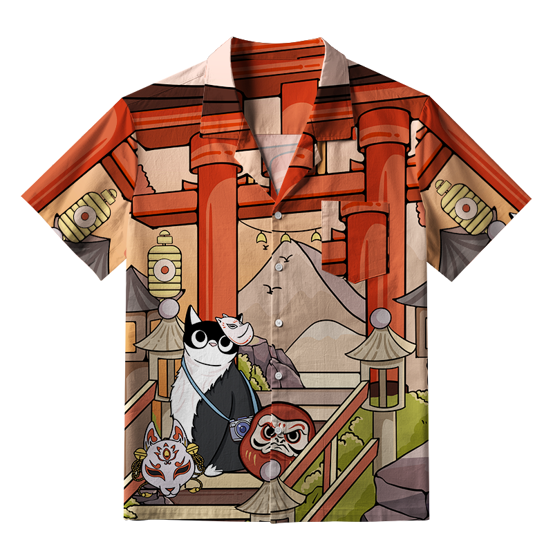Tokyo-Tiger Mysterious Torii And Cat Aloha Hawaiian Shirt