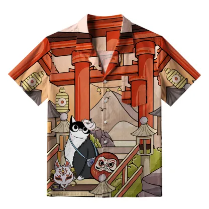 Tokyo-Tiger Mysterious Torii And Cat Aloha Hawaiian Shirt