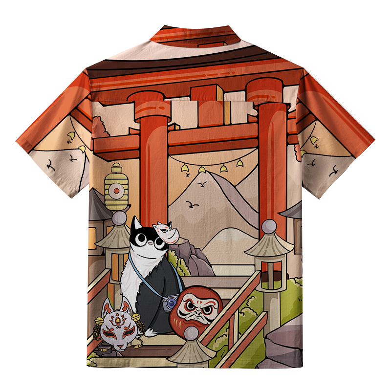 Tokyo-Tiger Mysterious Torii And Cat Button-up Shirt