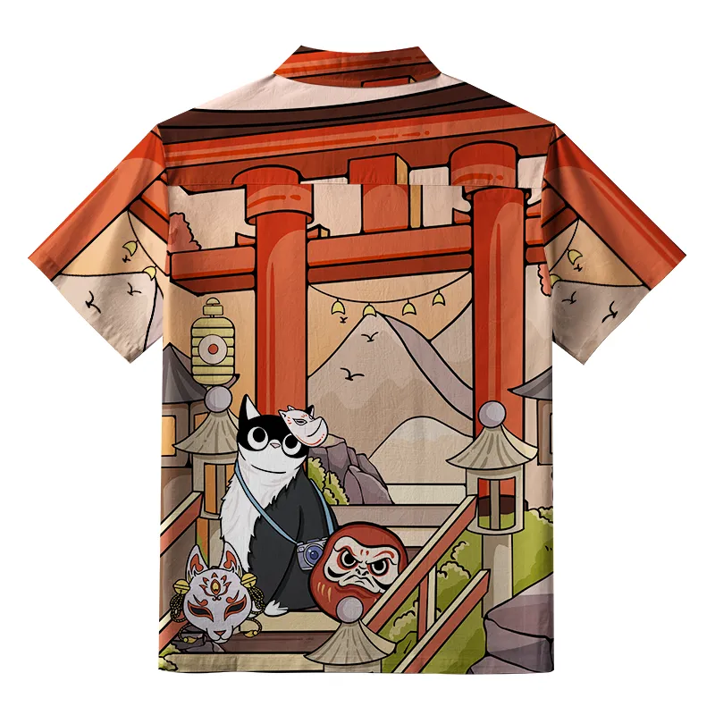 Tokyo-Tiger Mysterious Torii And Cat Button-up Shirt