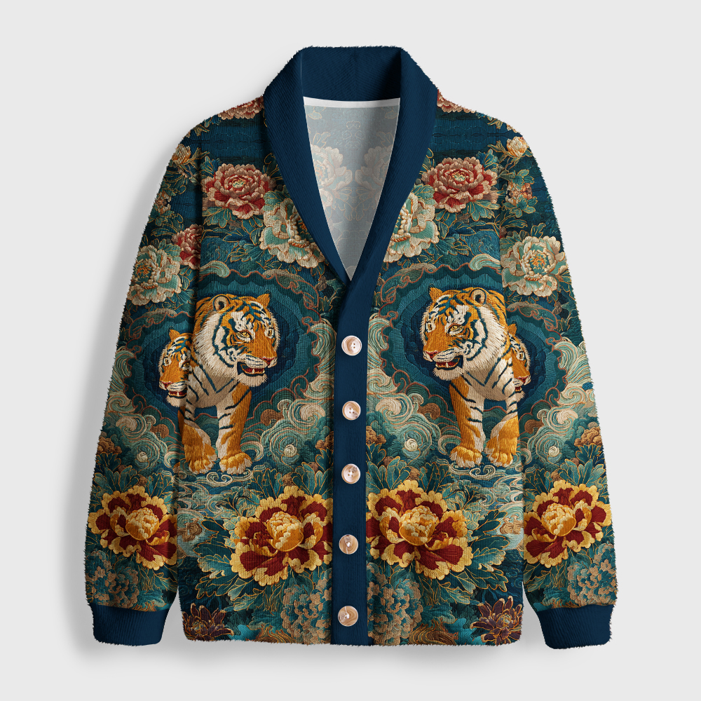 Tokyo-Tiger Imperial Tiger Tapestry Shawl Collar Cardigan