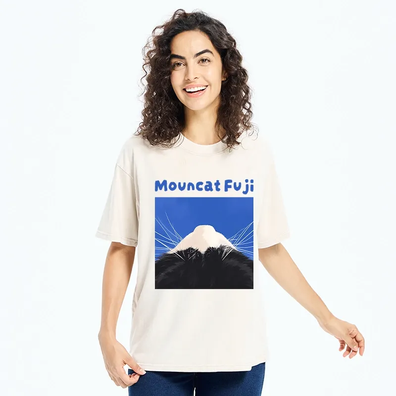 Tokyo-Tiger Cute Cat Fuji Mountain Art Washed T-Shirt