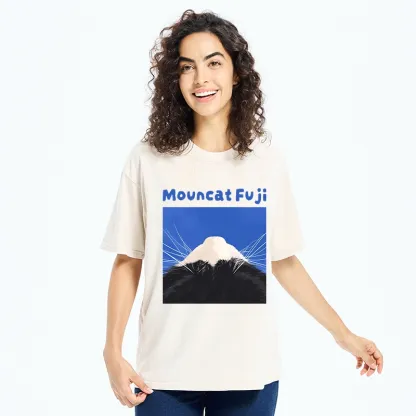 Tokyo-Tiger Cute Cat Fuji Mountain Art Washed T-Shirt