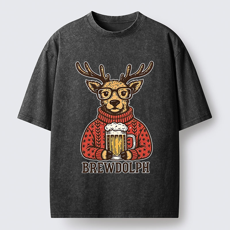 Tokyo-Tiger Christmas Beer Reindeer Meme Washed T-Shirt