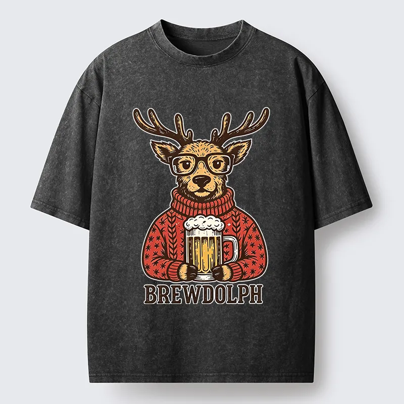Tokyo-Tiger Christmas Beer Reindeer Meme Washed T-Shirt