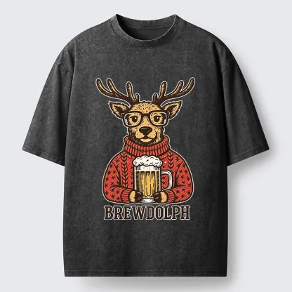 Tokyo-Tiger Christmas Beer Reindeer Meme Washed T-Shirt