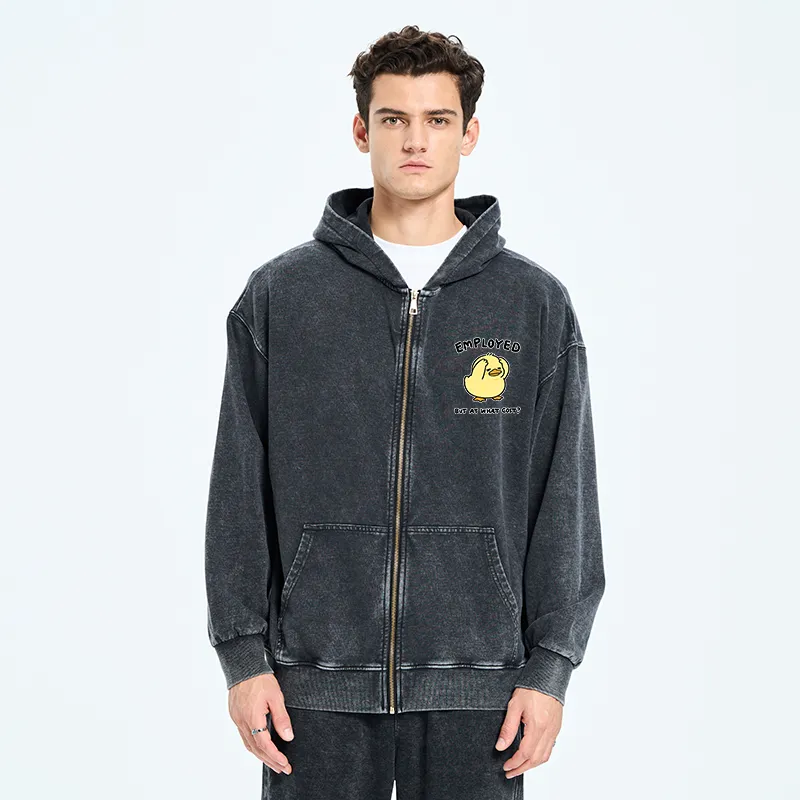 Tokyo-Tiger Funny Work Duck Washed Zip Hoodie