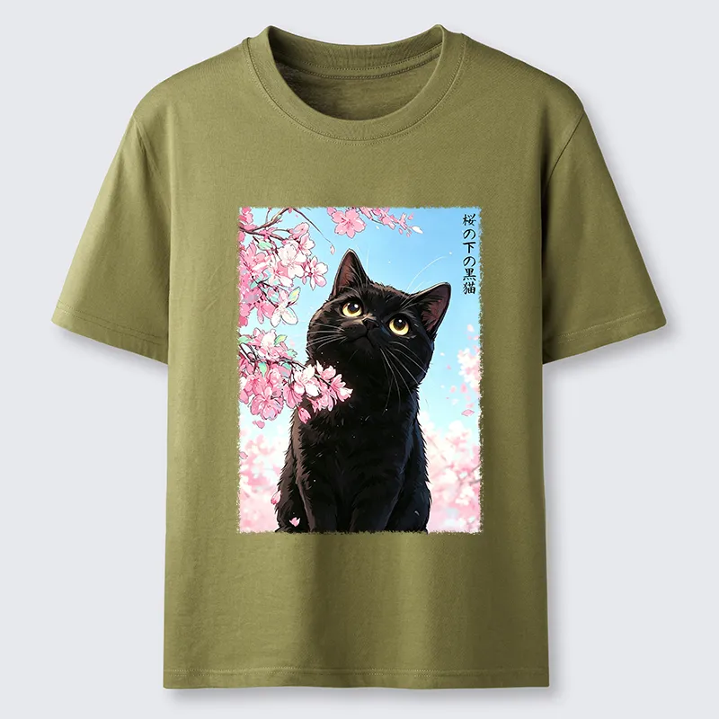 Tokyo-Tiger Japanese Sakura Black Cat Classic T-Shirt