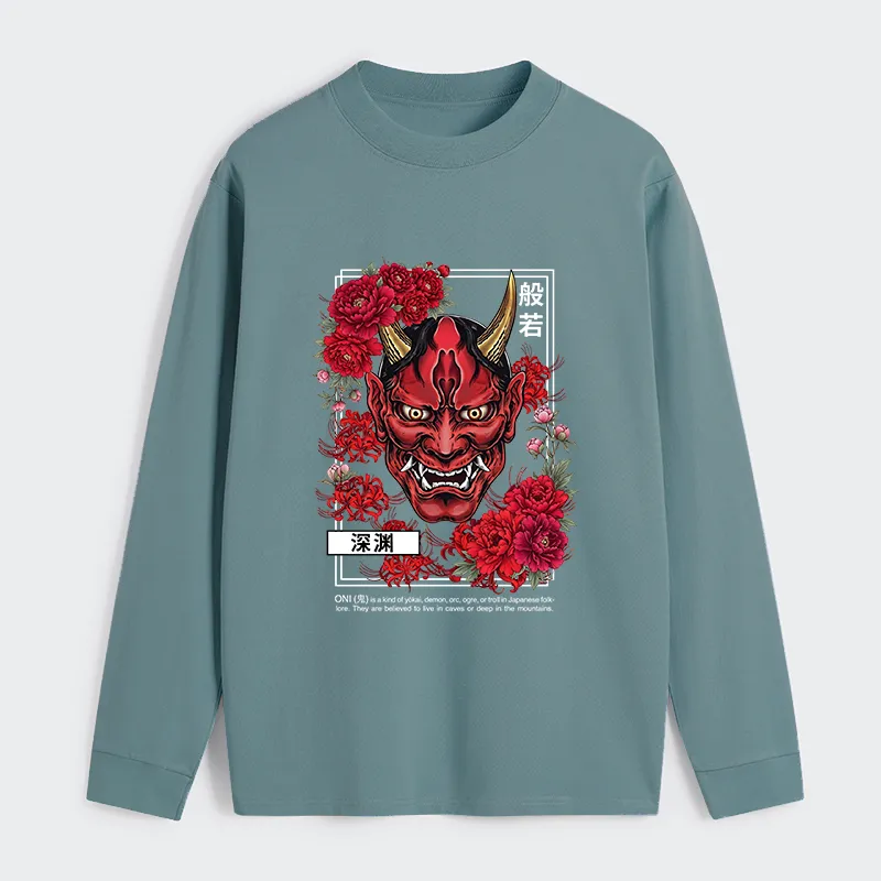 Tokyo-Tiger Cool Oni Floral Art Classic Long Sleeve T-Shirt