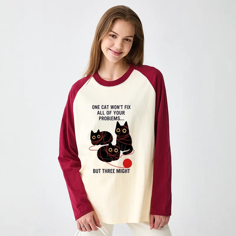 Tokyo-Tiger Three Cats Fix All Problems Raglan Long Sleeve T-shirt