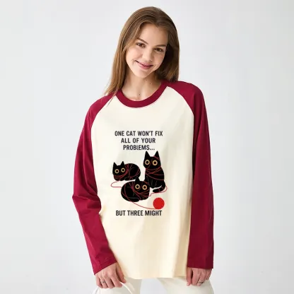 Tokyo-Tiger Three Cats Fix All Problems Raglan Long Sleeve T-shirt
