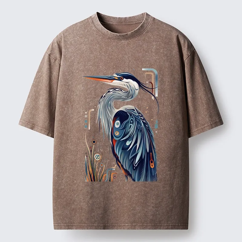 Tokyo-Tiger Stylish Blue Heron Washed T-Shirt
