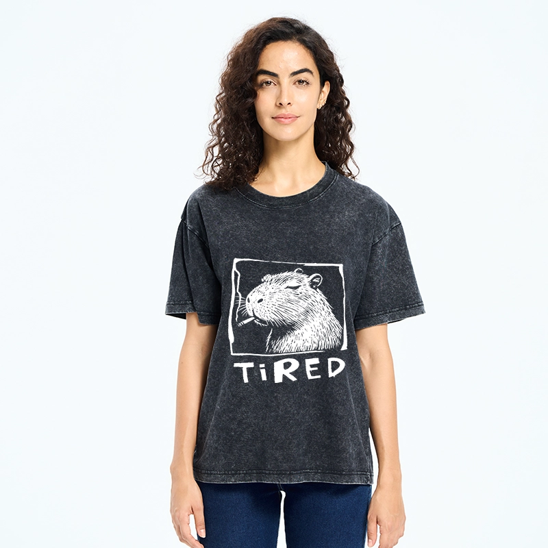 Tokyo-Tiger Tired Life Funny Capybara Art Washed T-Shirt