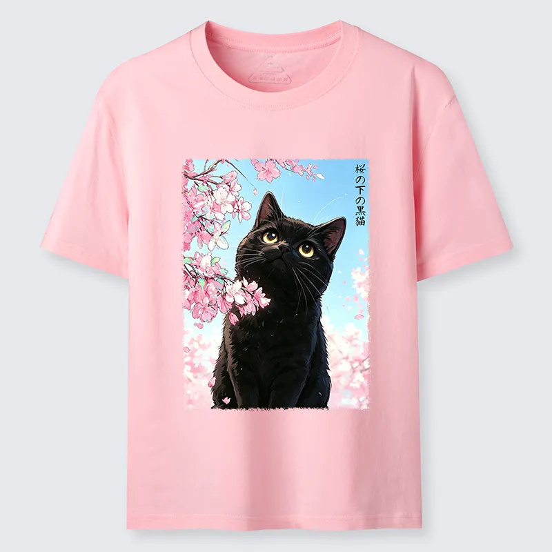 Tokyo-Tiger Japanese Sakura Black Cat Classic T-Shirt