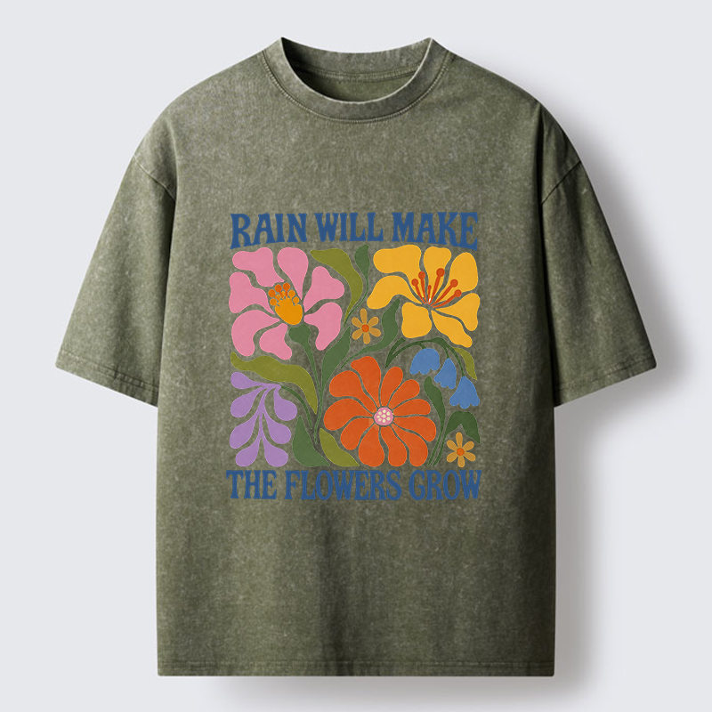 Tokyo-Tiger Retro Floral Positive Quote Washed T-Shirt