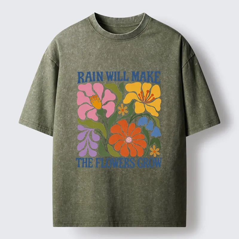 Tokyo-Tiger Retro Floral Positive Quote Washed T-Shirt