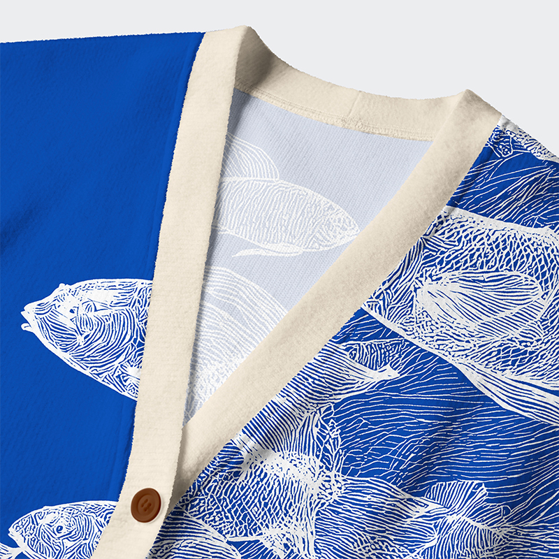 Tokyo-Tiger Blueprint Of The Sea Ugly Cardigan Sweater