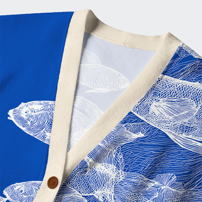 Tokyo-Tiger Blueprint Of The Sea Ugly Cardigan Sweater